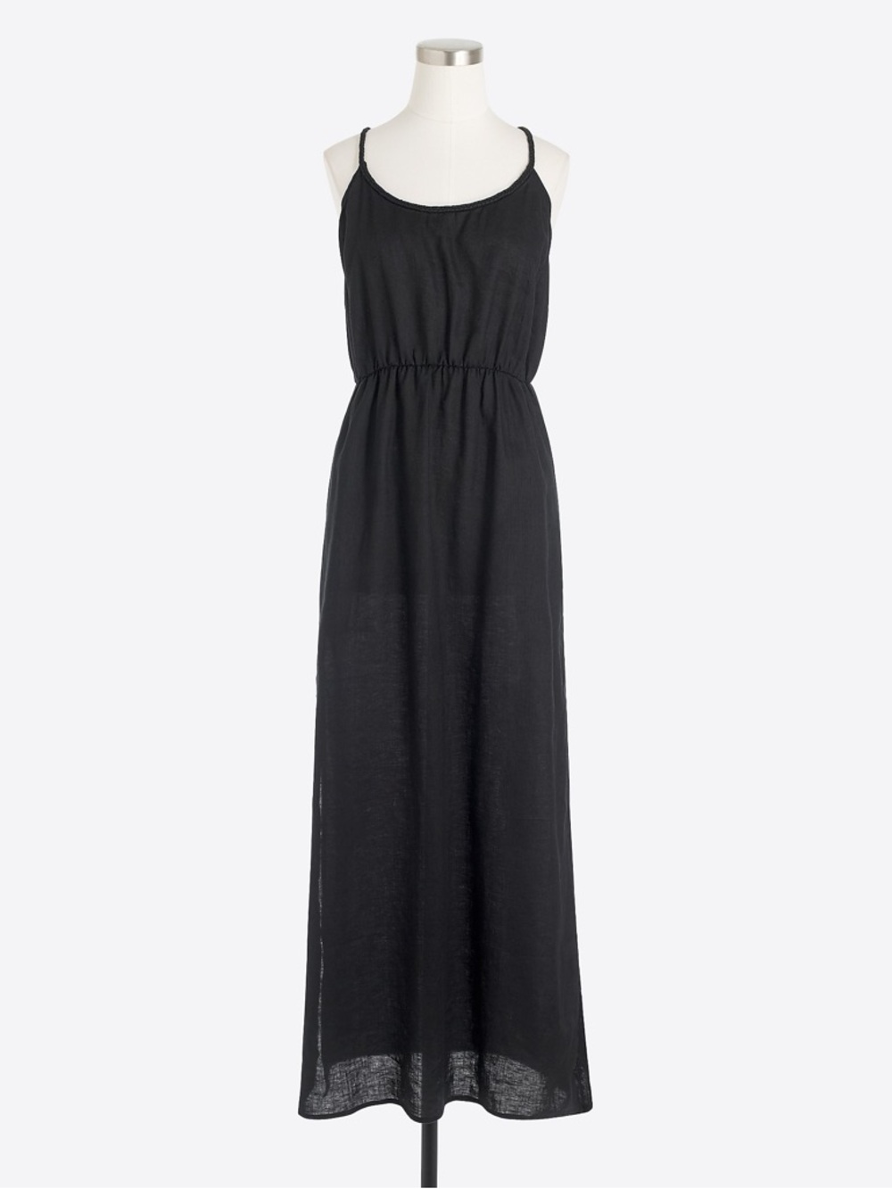 J.Crew linen maxi dress with a braided halter neck and elastic waist, Black, XS
